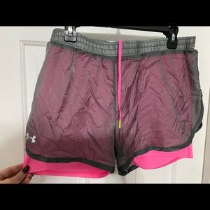 Under Armour running shorts! Grey and pink XL!